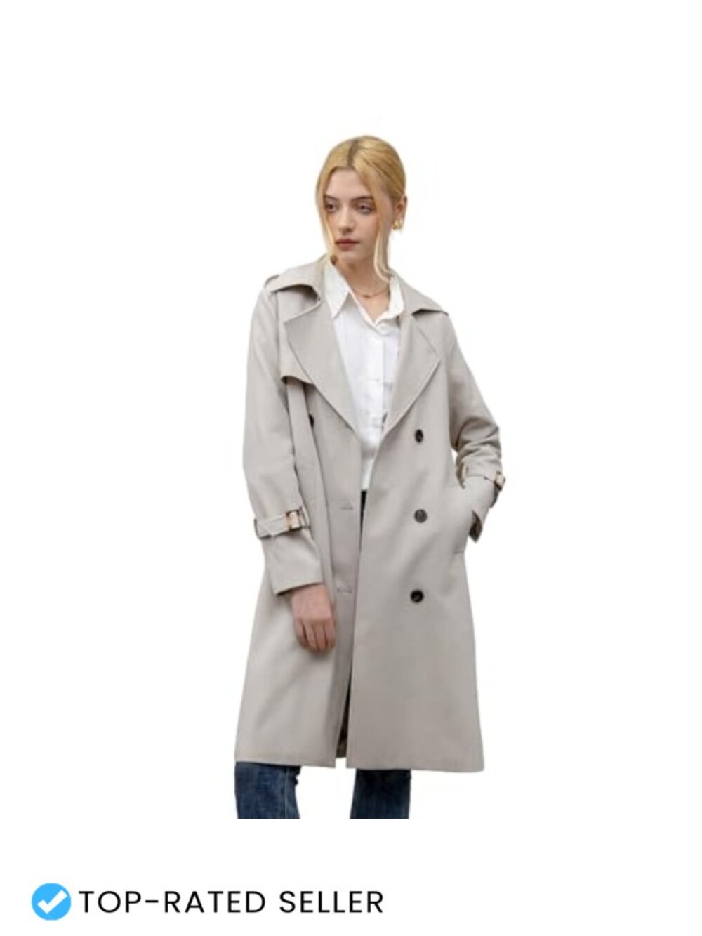 Women's Trench Coat Knee Length Double Breasted Belted Overcoat